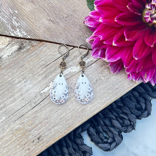 Flower Garden Ghost Tear Drop Dangle